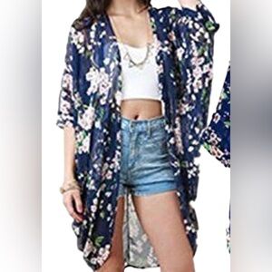 Floral Print Kimono Caftan Cover up One Size